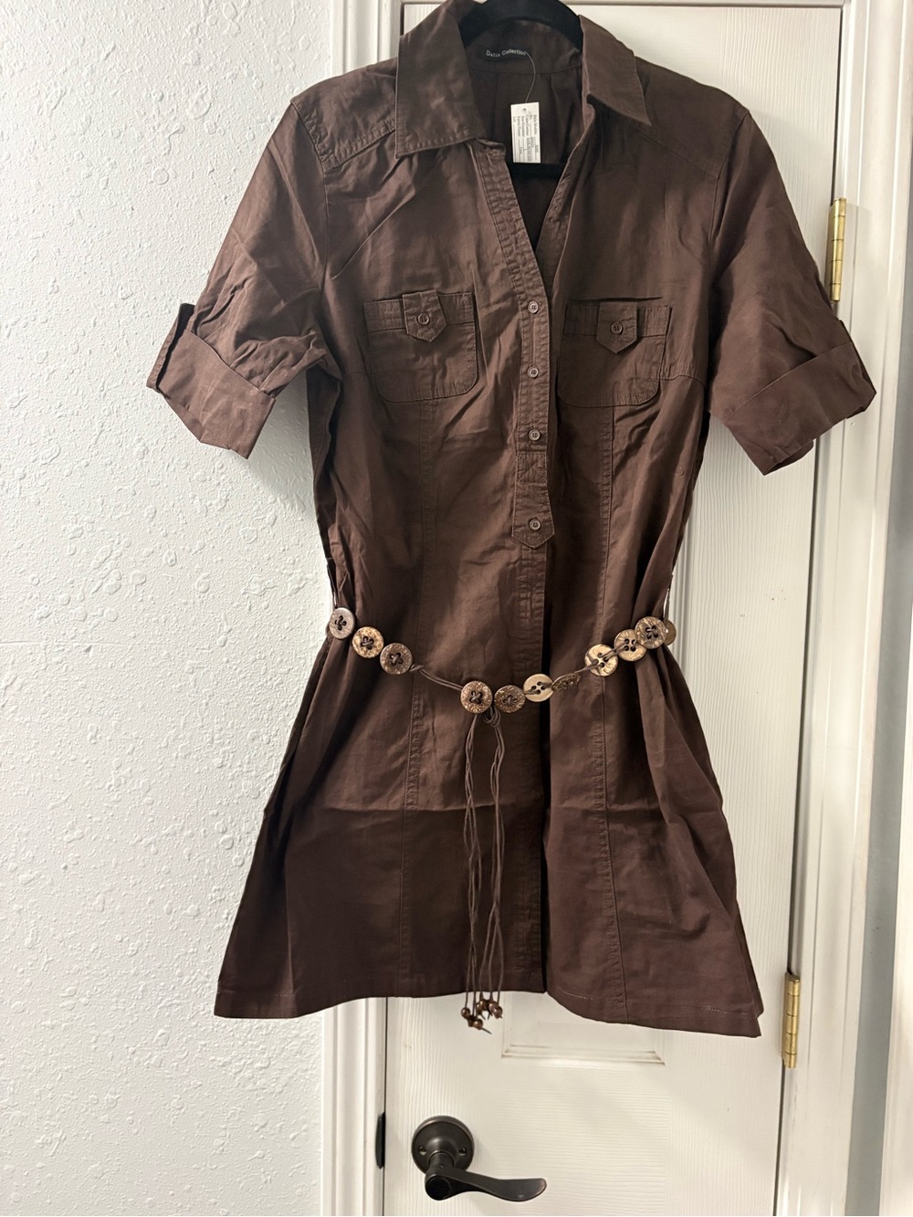 Dalia Collection Brown Button-Front Mini Shirt Dress